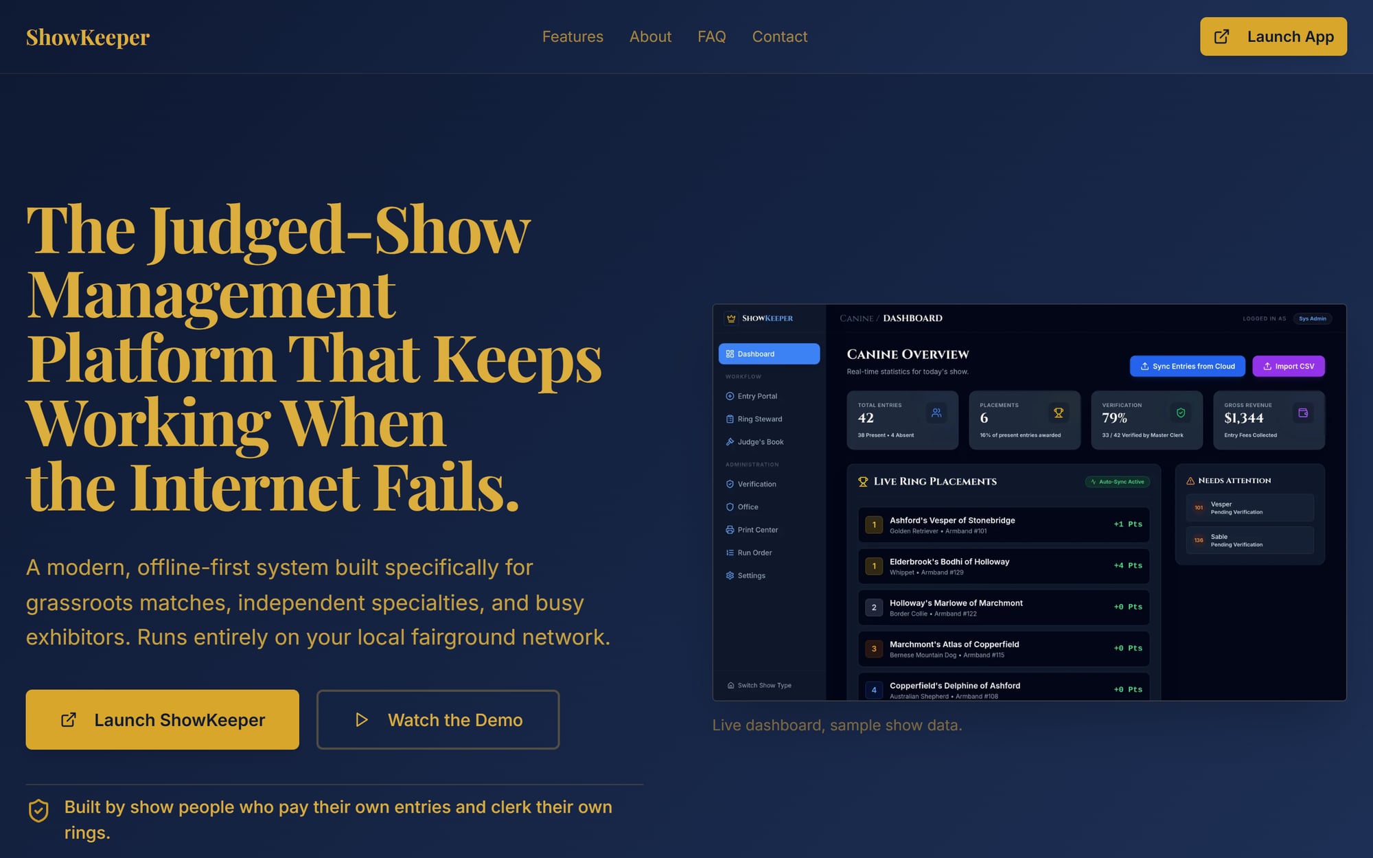 The ShowKeeper website