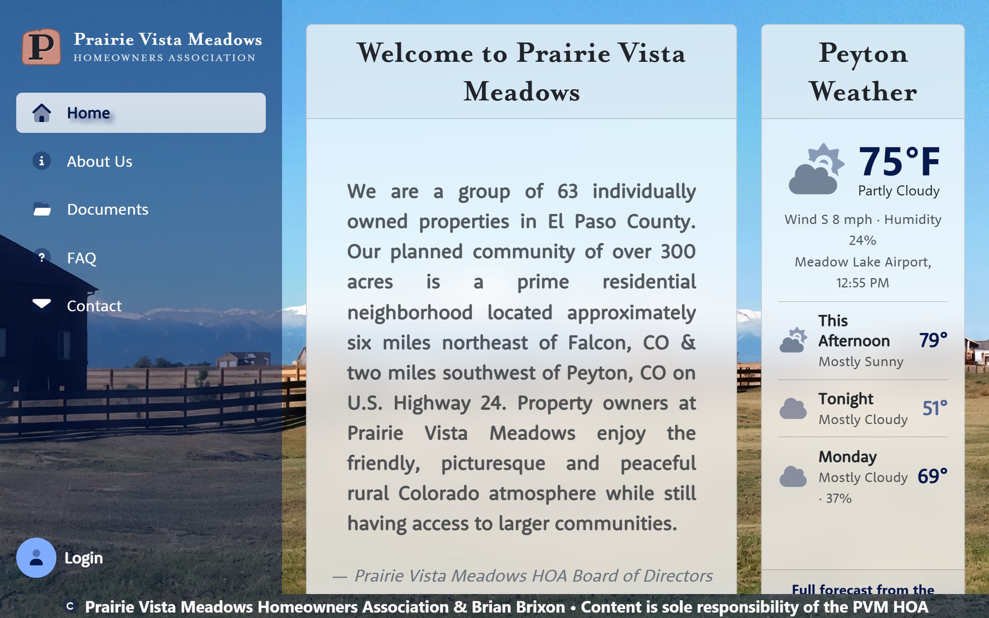 The Prairie Vista Meadows HOA website